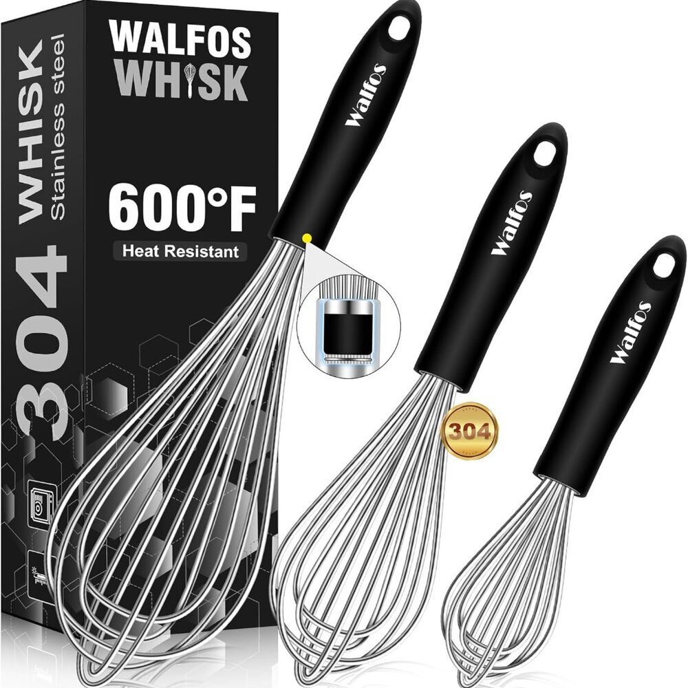 Stainless Steel Wire Whisk Set - 3 Packs Balloon Whisk, Thick Wire Wisk & Strong